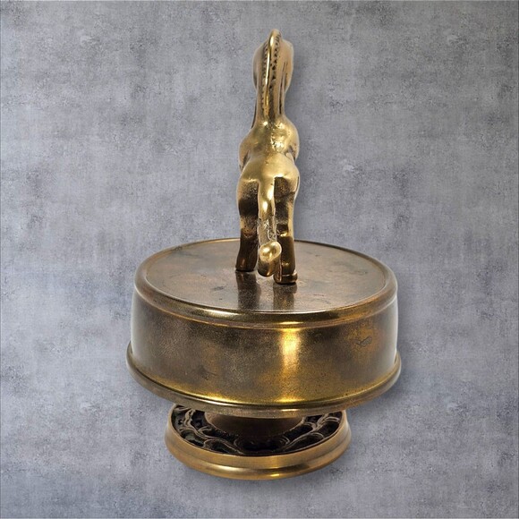 Vintage Brass Unicorn Music Box Spinning Fantasy Figurine Working Patina MCM - Picture 5 of 8